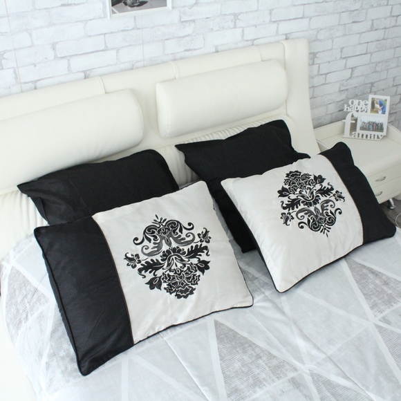 Other - Damask Embroidery Pillow cases Off White & Black